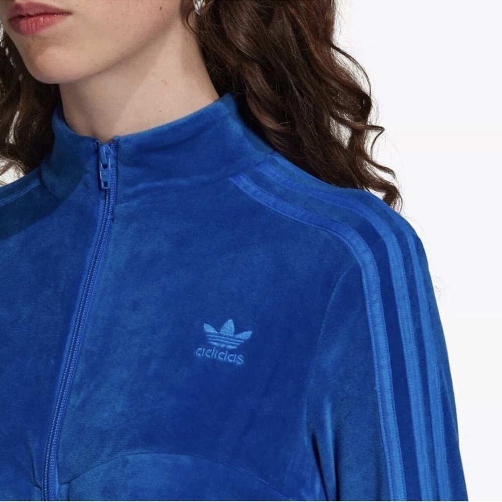 Adidas Originals x Jeremy Scott Women's Track Jacket Cropped Velour Top Blue L - Picture 4 of 15